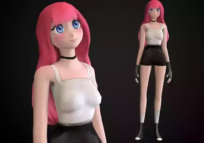 Manga girl with pink hair