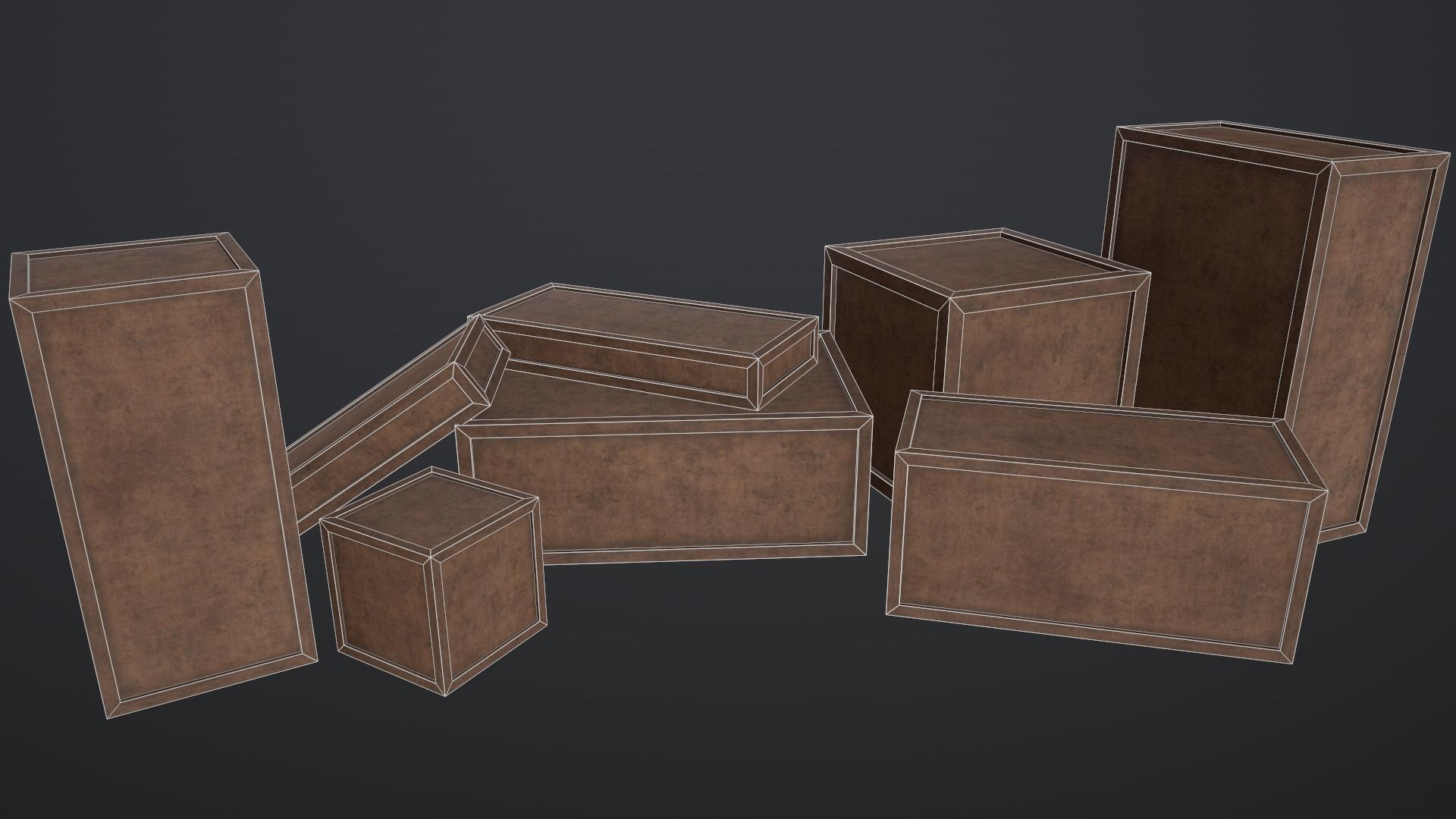 Wooden cargo box Low-poly 3D model_1