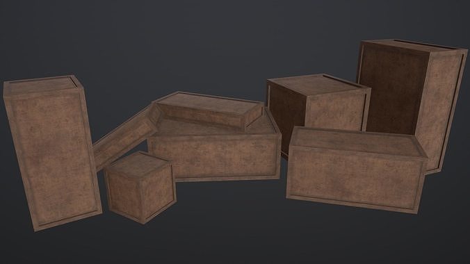Wooden cargo box Low-poly 3D model