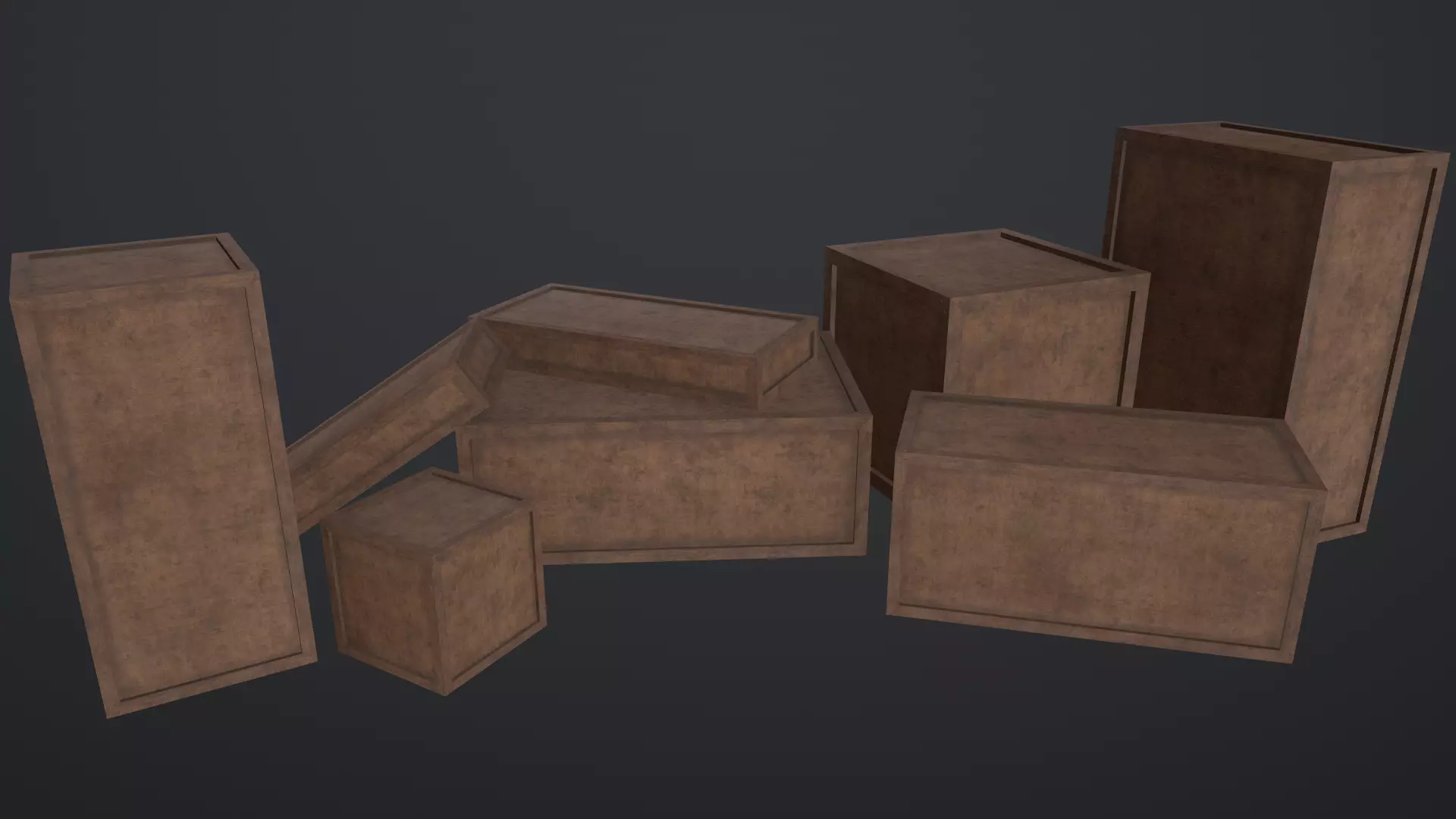 Wooden cargo box Low-poly 3D model_0