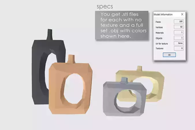 Low poly Vase collection set of three different vases