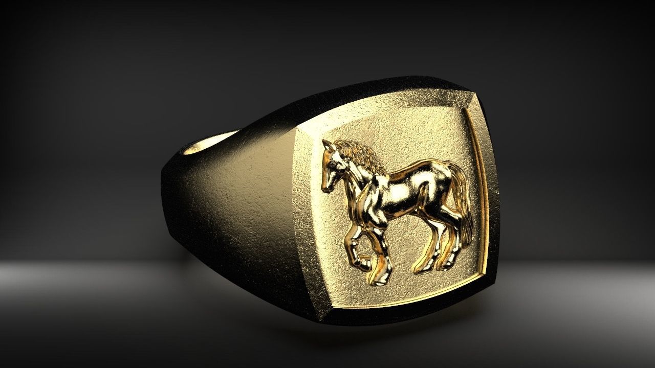 Horse Signet Ring 3D print model_2