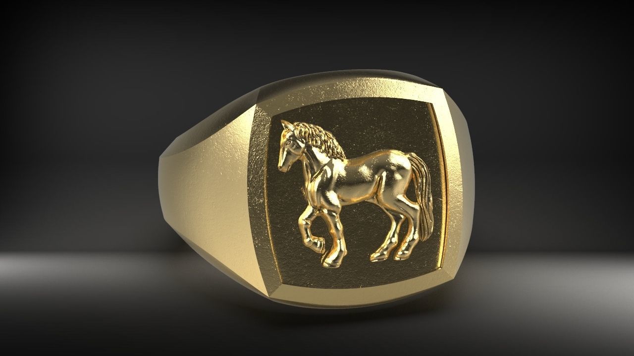 Horse Signet Ring 3D print model_5