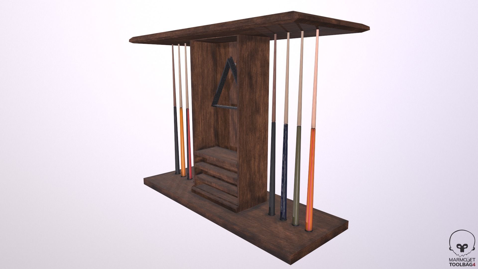 Billiards cue rack with four sticks Low-poly 3D model_9
