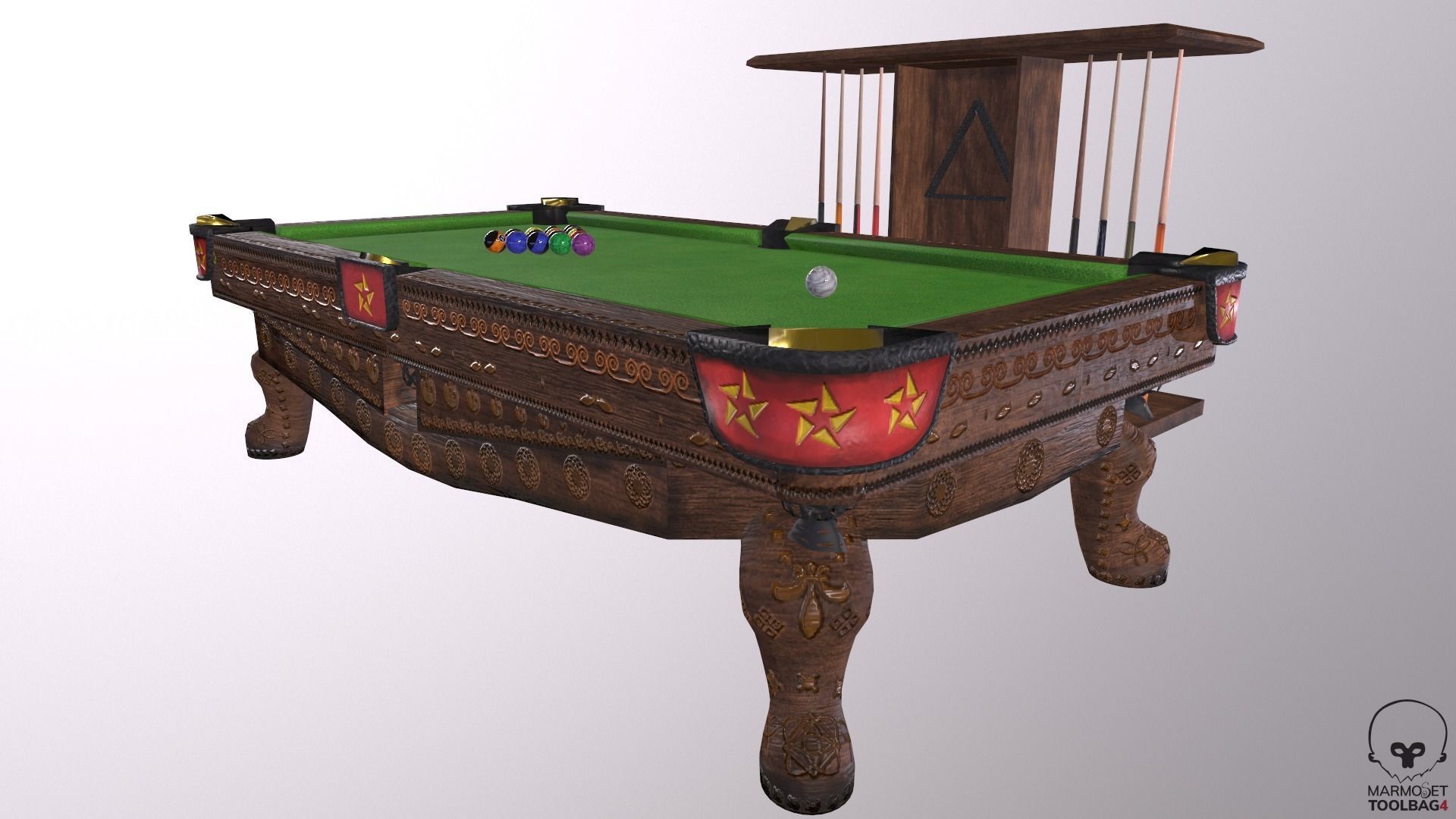 Billiards cue rack with four sticks Low-poly 3D model_10