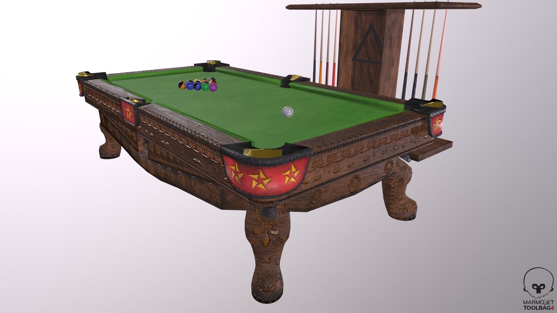 Billiards cue rack with four sticks Low-poly 3D model_5