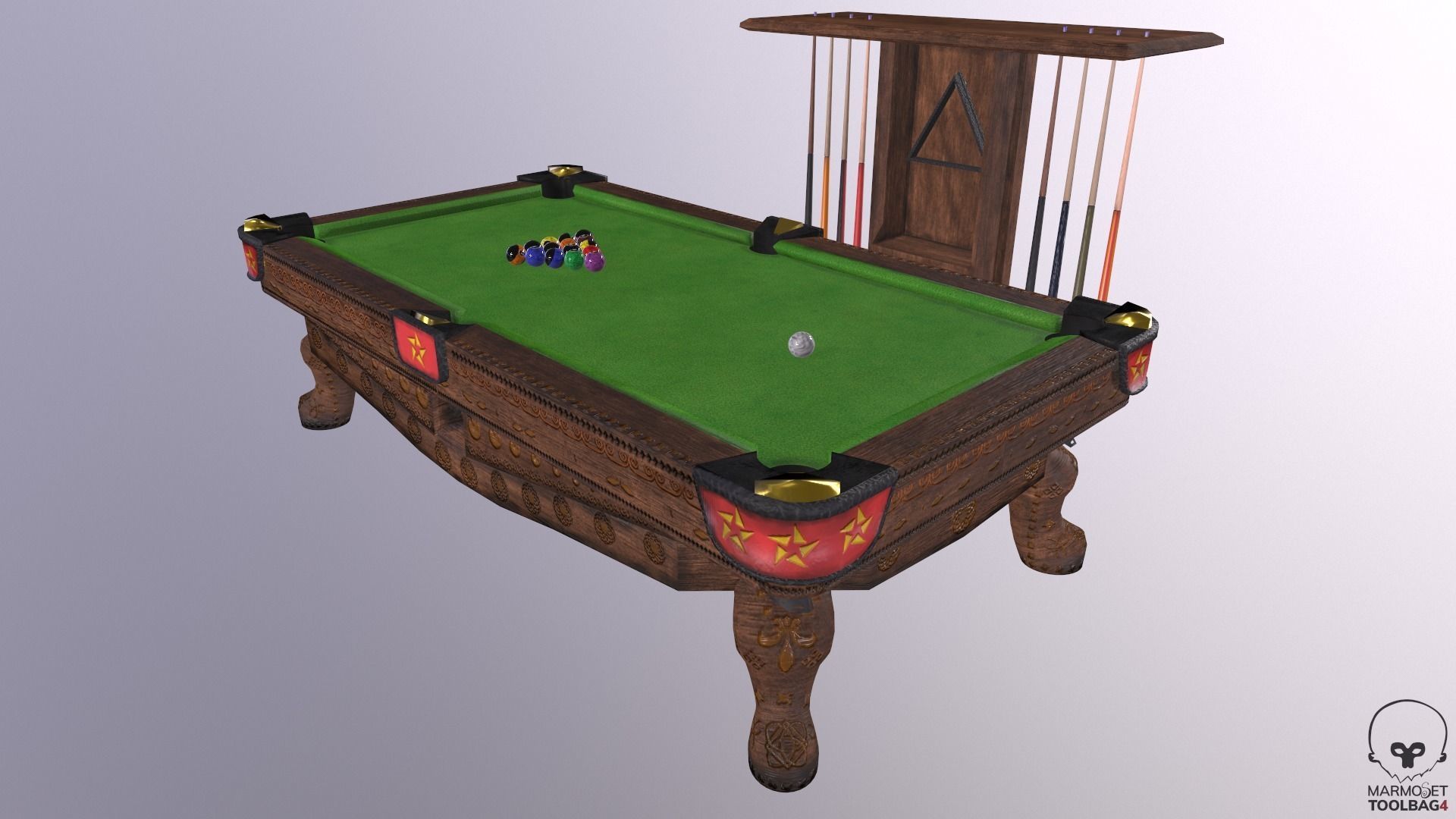 Billiards cue rack with four sticks Low-poly 3D model_4