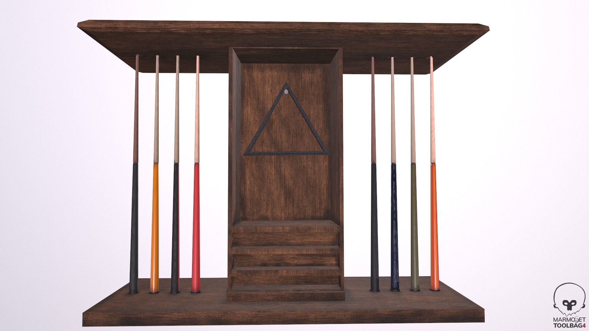 Billiards cue rack with four sticks Low-poly 3D model_8