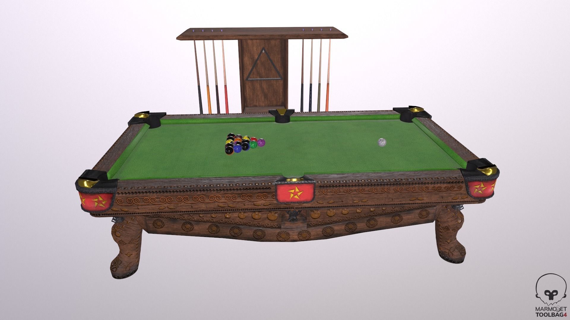 Billiards cue rack with four sticks Low-poly 3D model_6