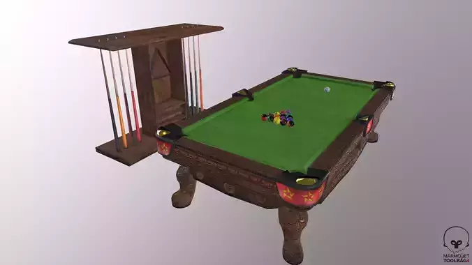 Billiards cue rack with four sticks