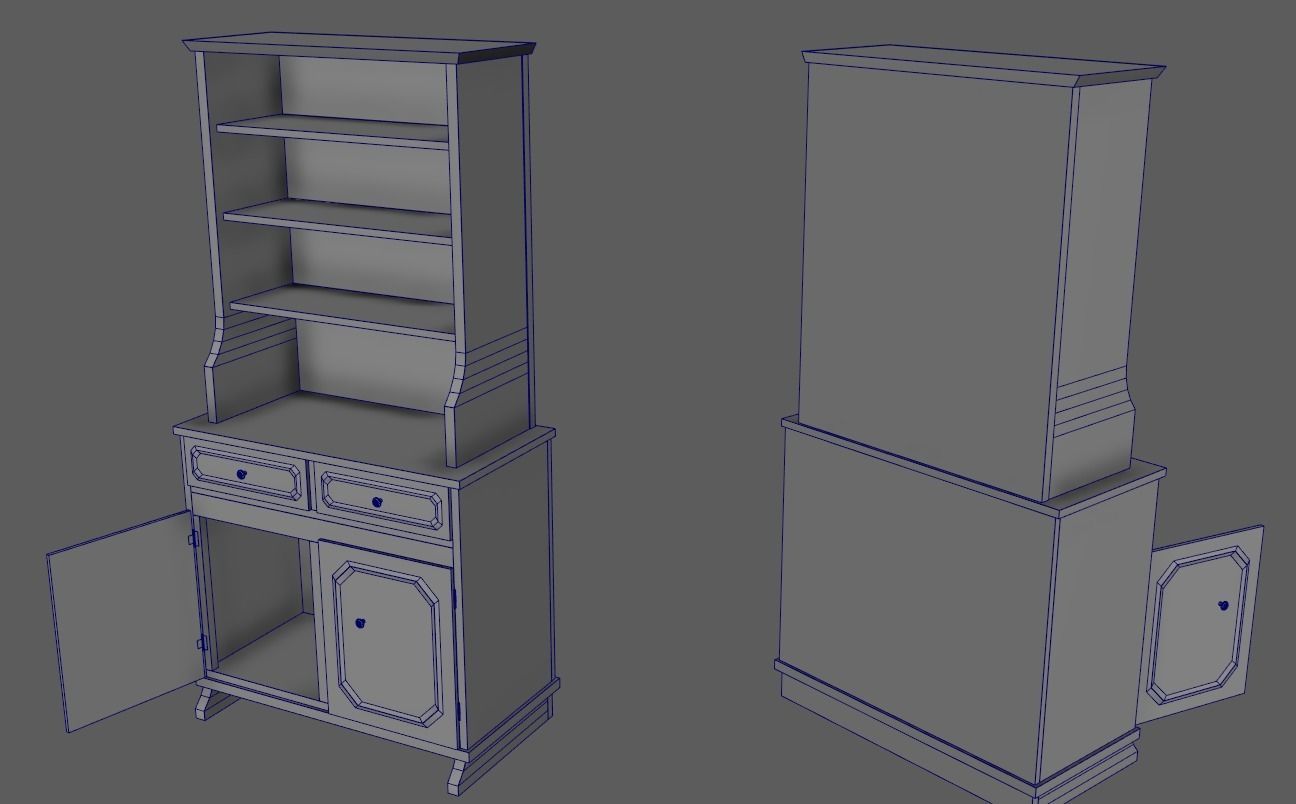 Modern Shelf Cabinet Low-poly 3D model_7