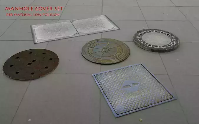 street manhole cover set 3d model Low-poly 3D model