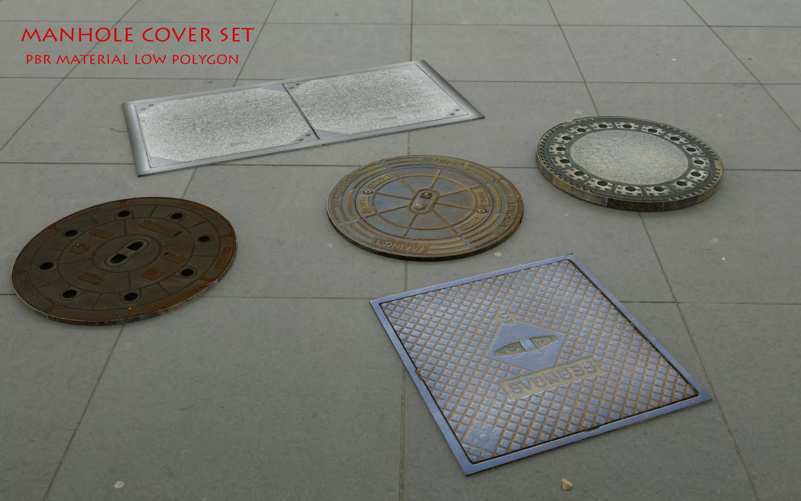 street manhole cover set 3d model Low-poly 3D model