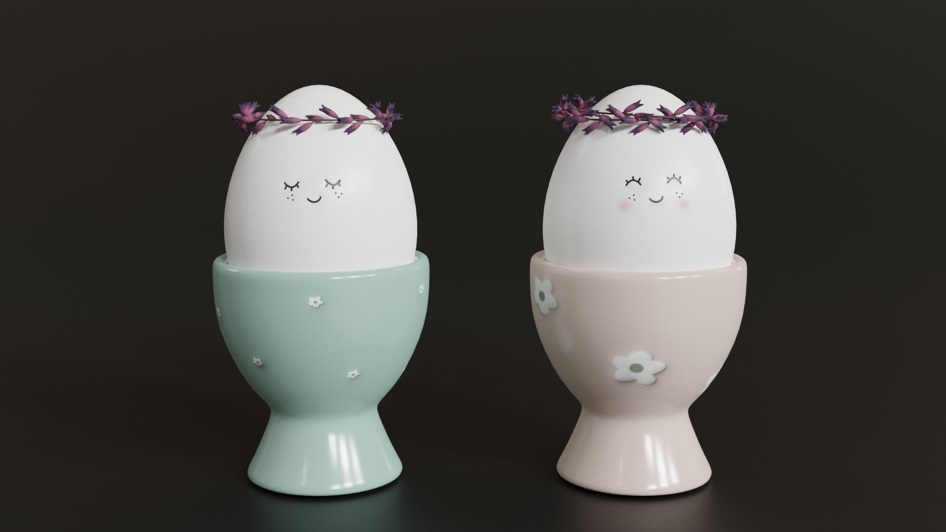 Cute Easter Eggs with Wreaths in Cups 3D model_2