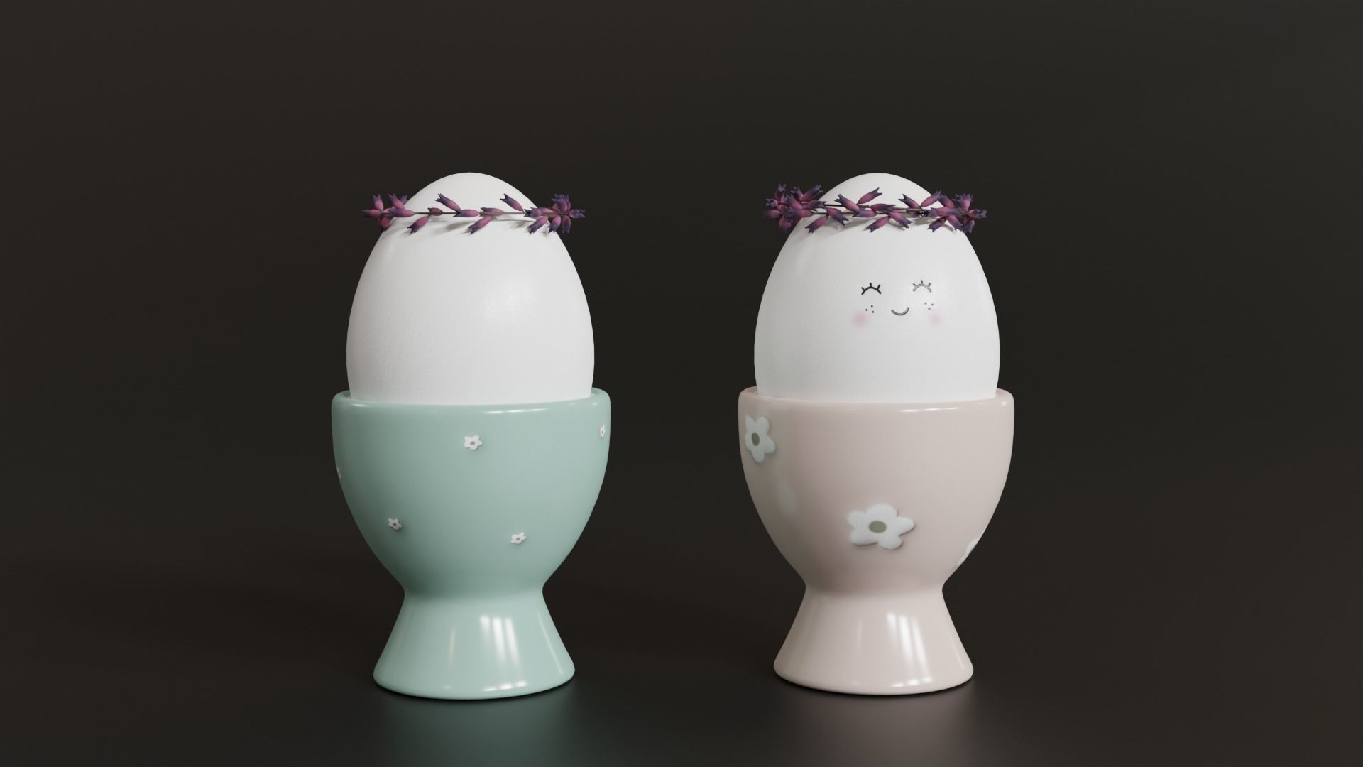 Cute Easter Eggs with Wreaths in Cups 3D model_4
