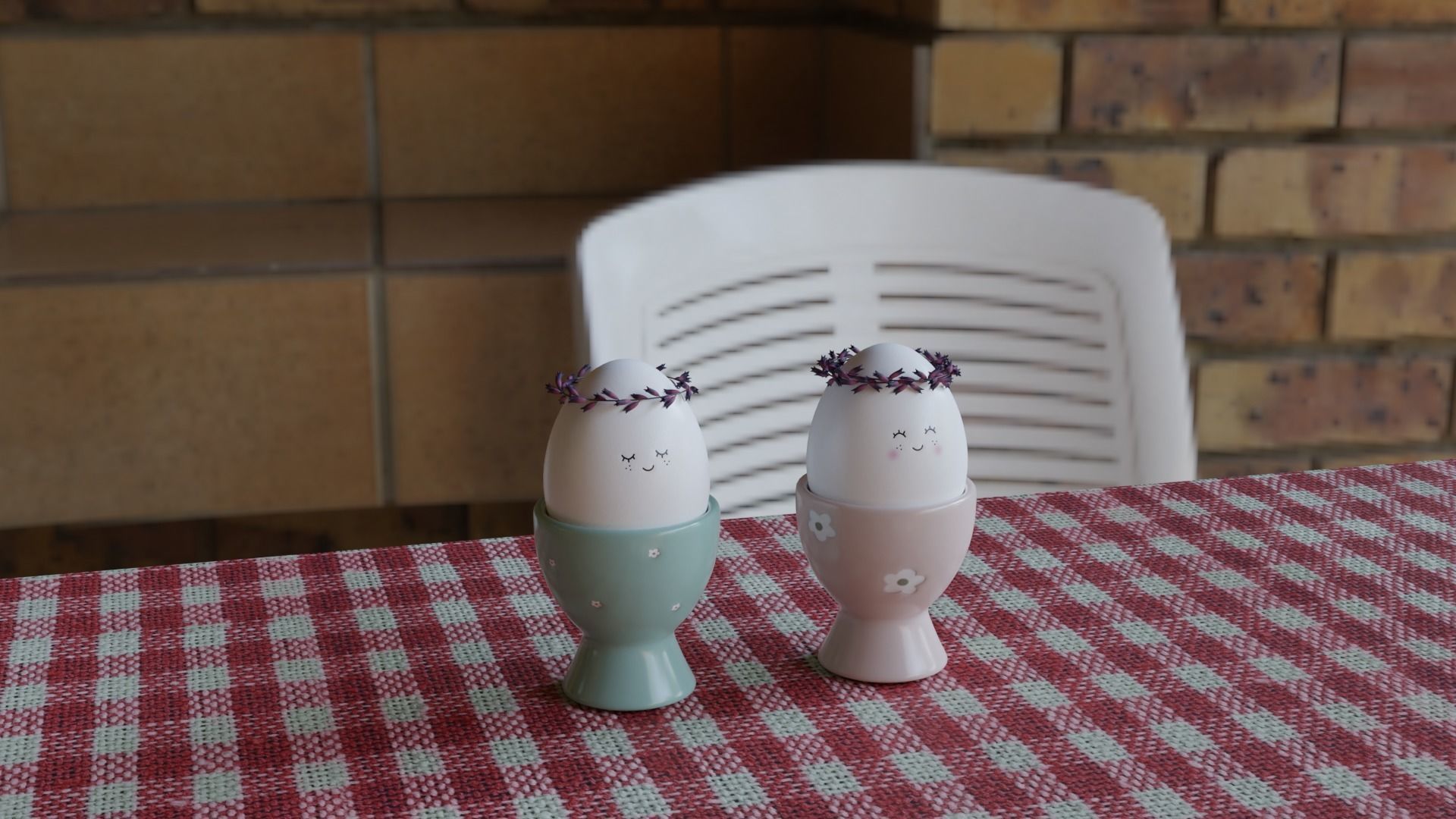 Cute Easter Eggs with Wreaths in Cups 3D model_5