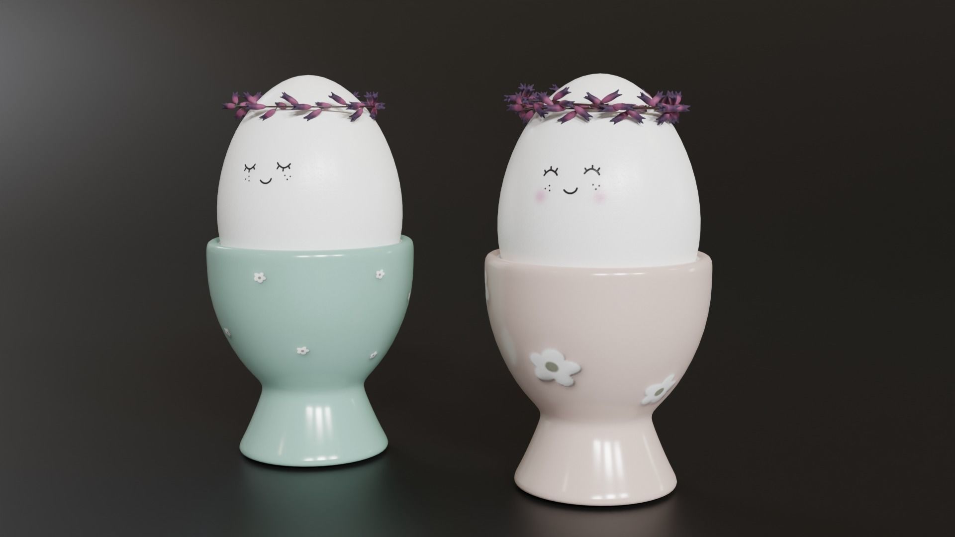 Cute Easter Eggs with Wreaths in Cups 3D model_3