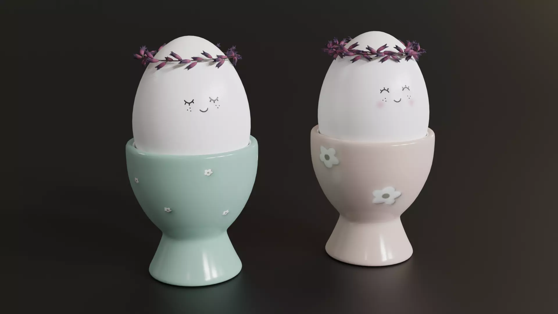 Cute Easter Eggs with Wreaths in Cups 3D model_0
