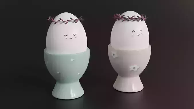 Cute Easter Eggs with Wreaths in Cups 3D model