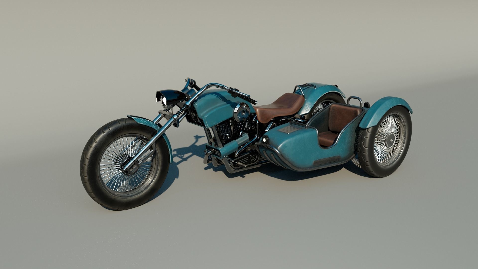 Motorcycle with sidecar 3D model_1