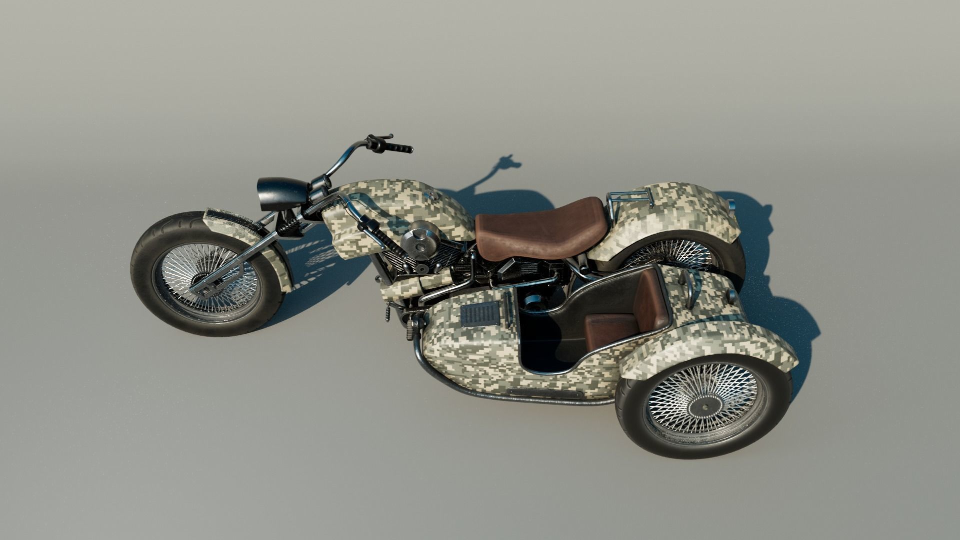 Motorcycle with sidecar 3D model_3