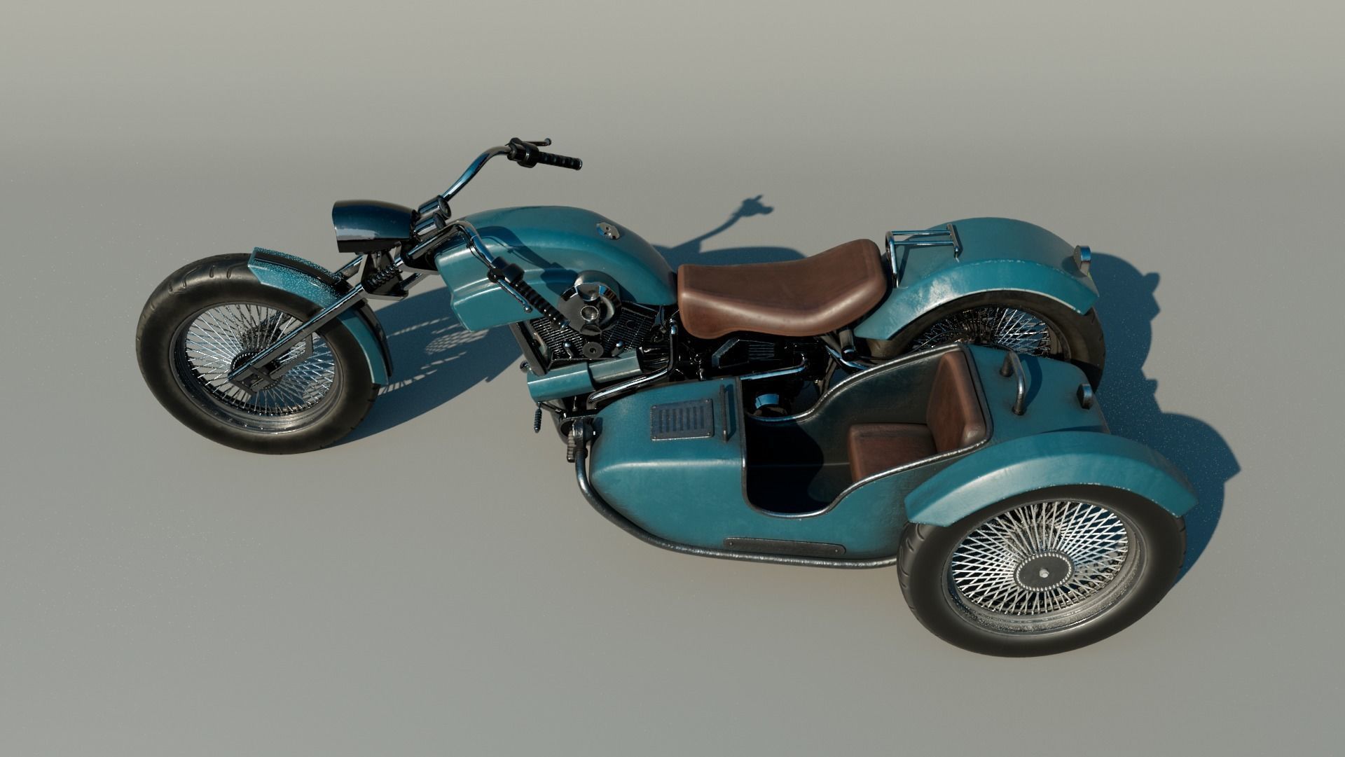 Motorcycle with sidecar 3D model_2