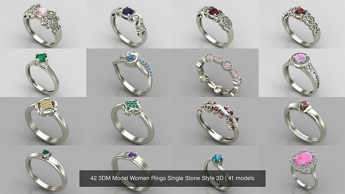41 Files -  3DM Model Women Rings Single Stone Style 3D 3D Model Collection