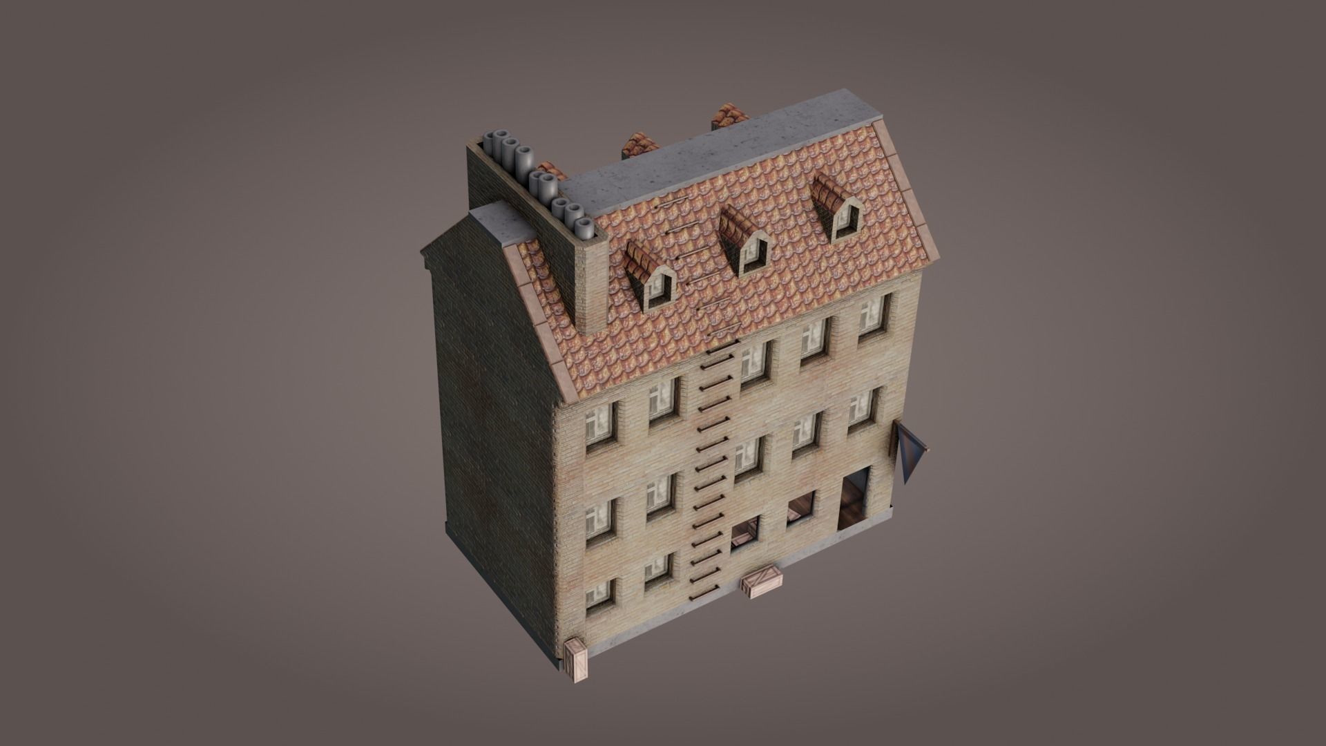 Old House wiht open room Lowpoly Low-poly 3D model_1