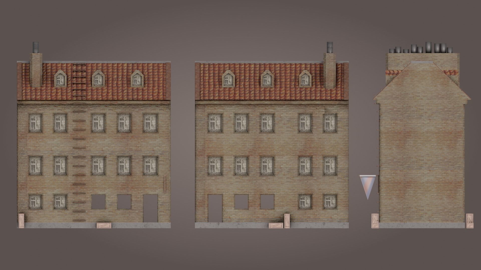 Old House wiht open room Lowpoly Low-poly 3D model_5