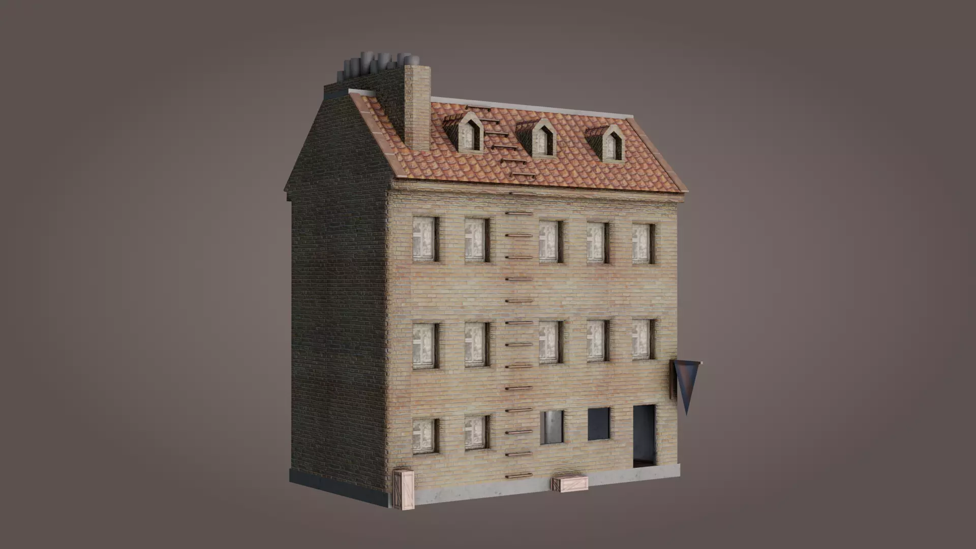 Old House wiht open room Lowpoly Low-poly 3D model_0