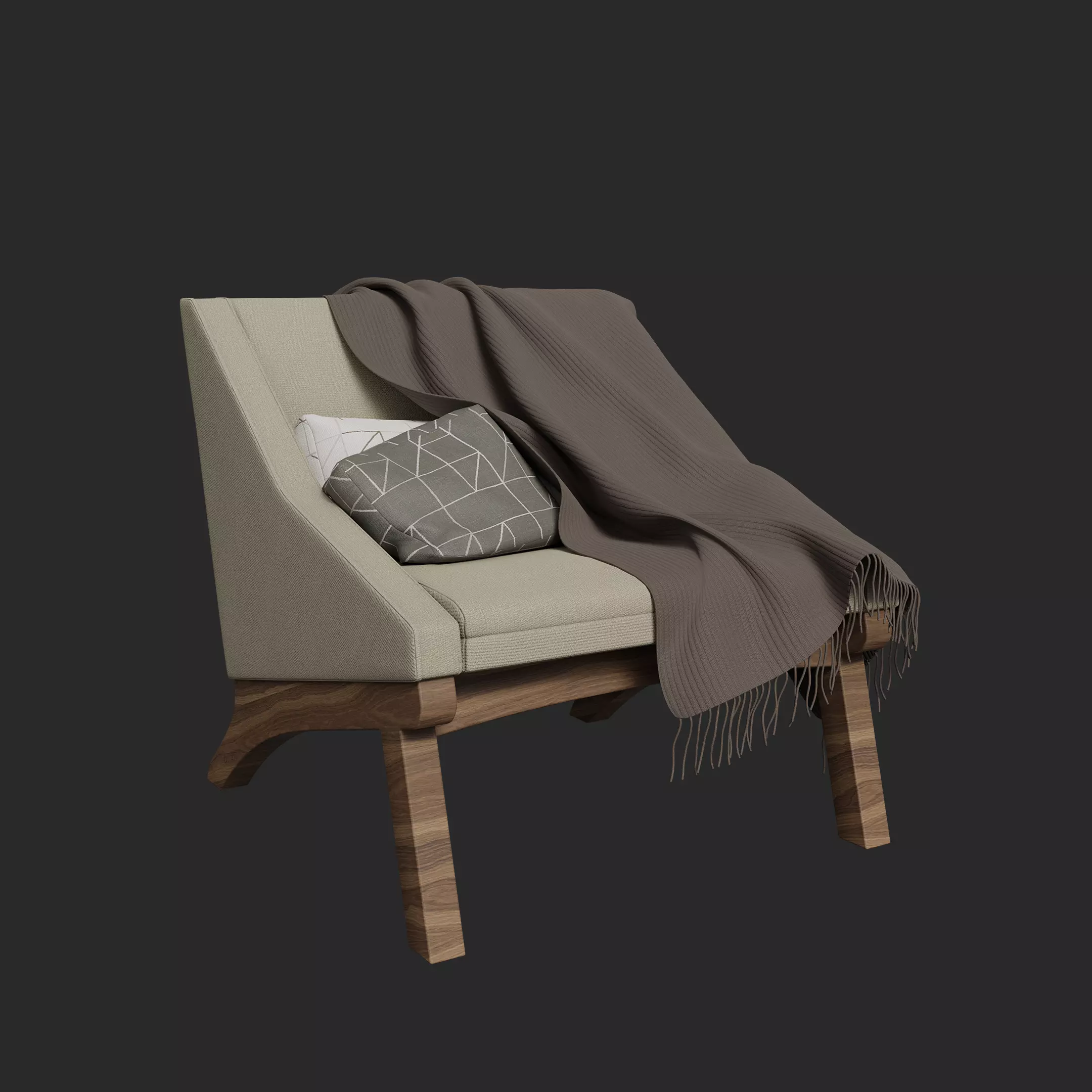 Boomerang Armchair with Blanket and Pillows Free low-poly 3D model