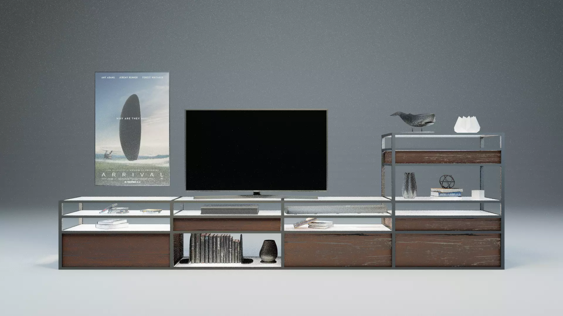 TV Set stand with shelves and surfboard Free 3D model_0