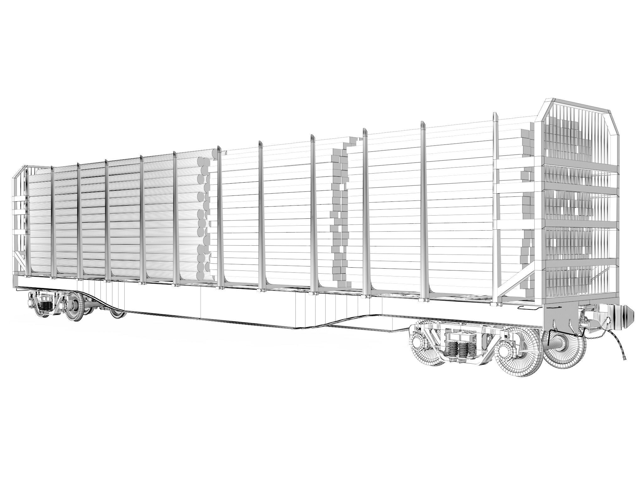  Transport Flat Car Load of Wood 3D model_11