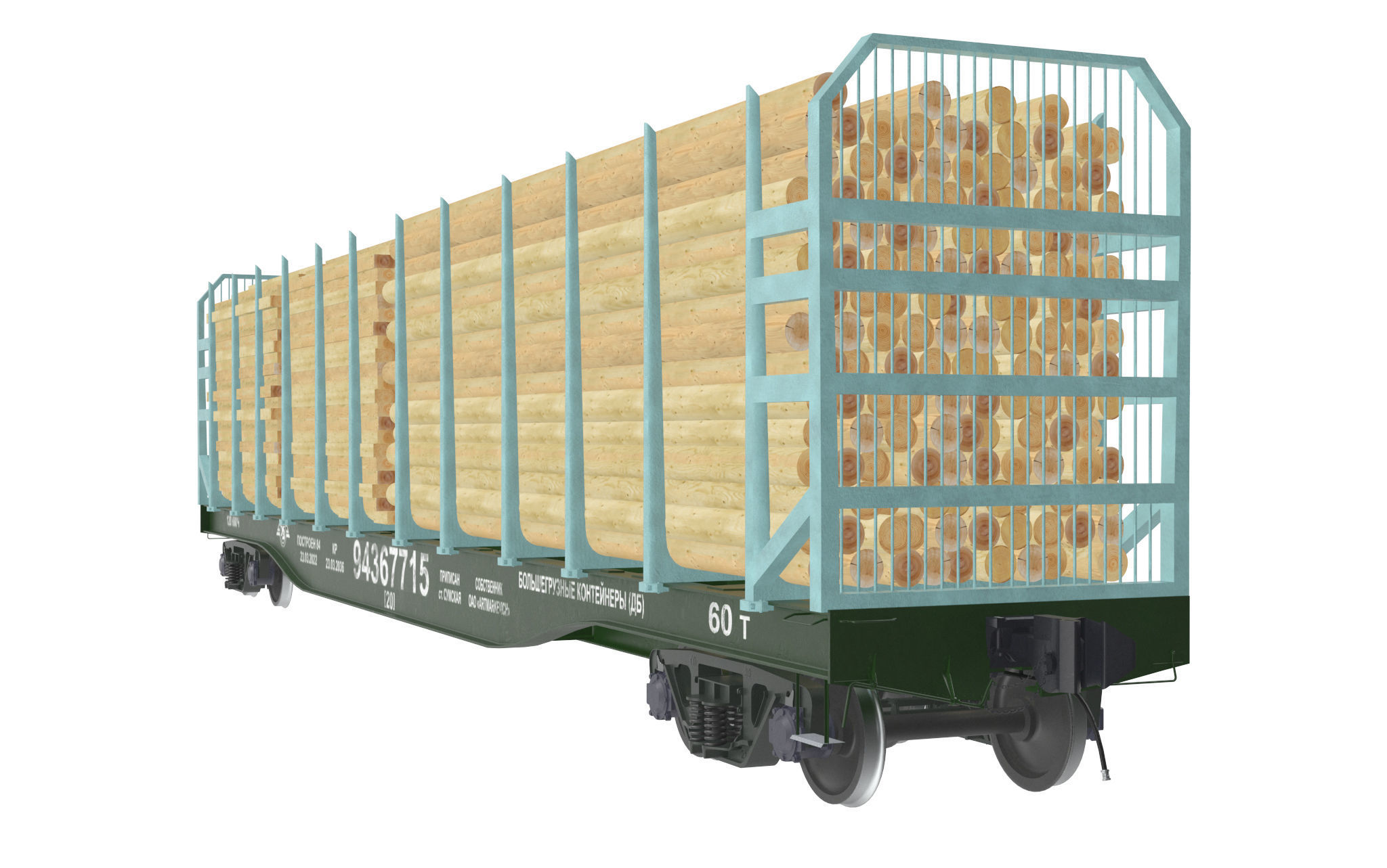  Transport Flat Car Load of Wood 3D model_5