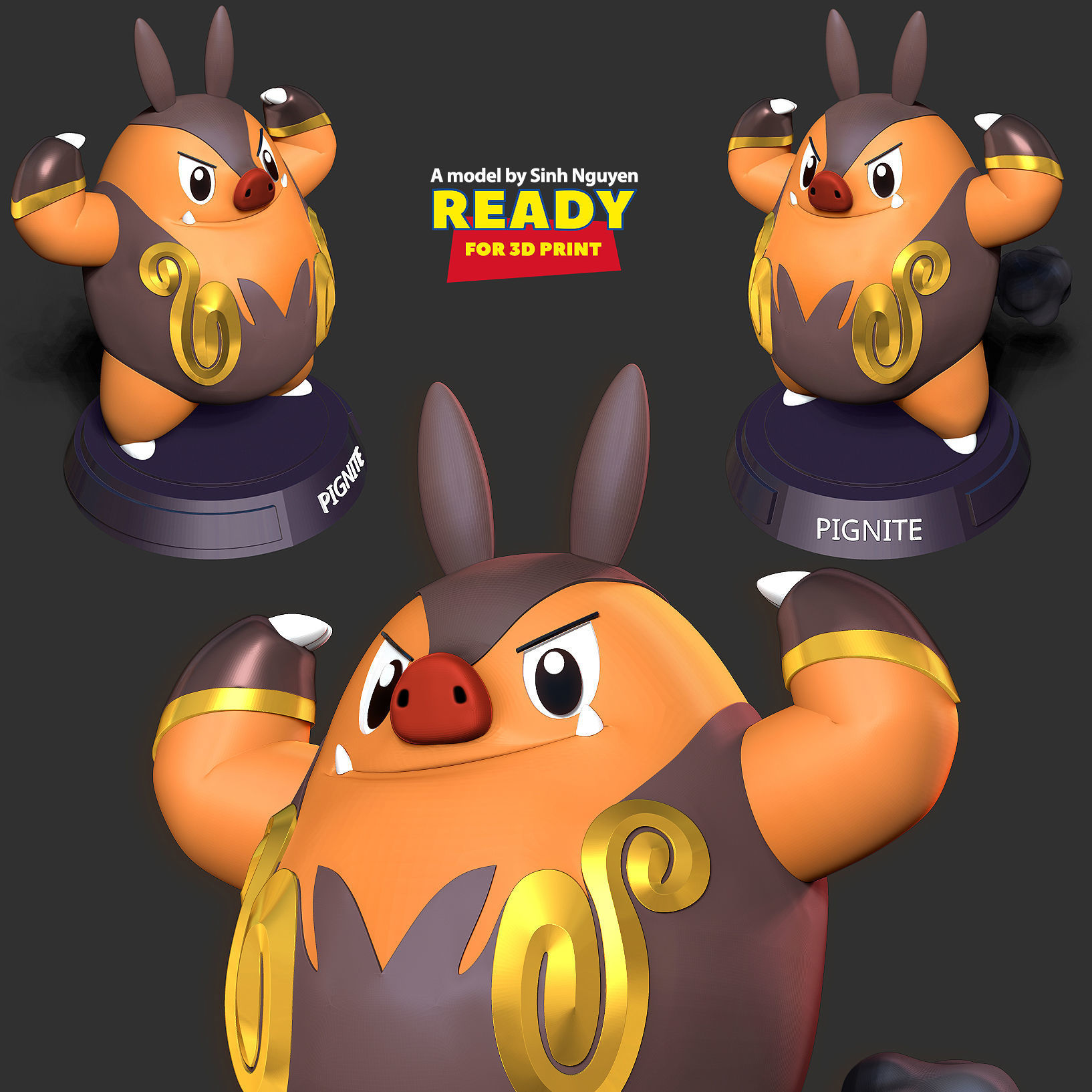 Pignite - Pokemon Fanart 3D print model_1