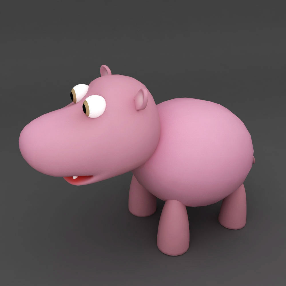 Hippo rigged cartoon 3d model Low-poly 3D model_3