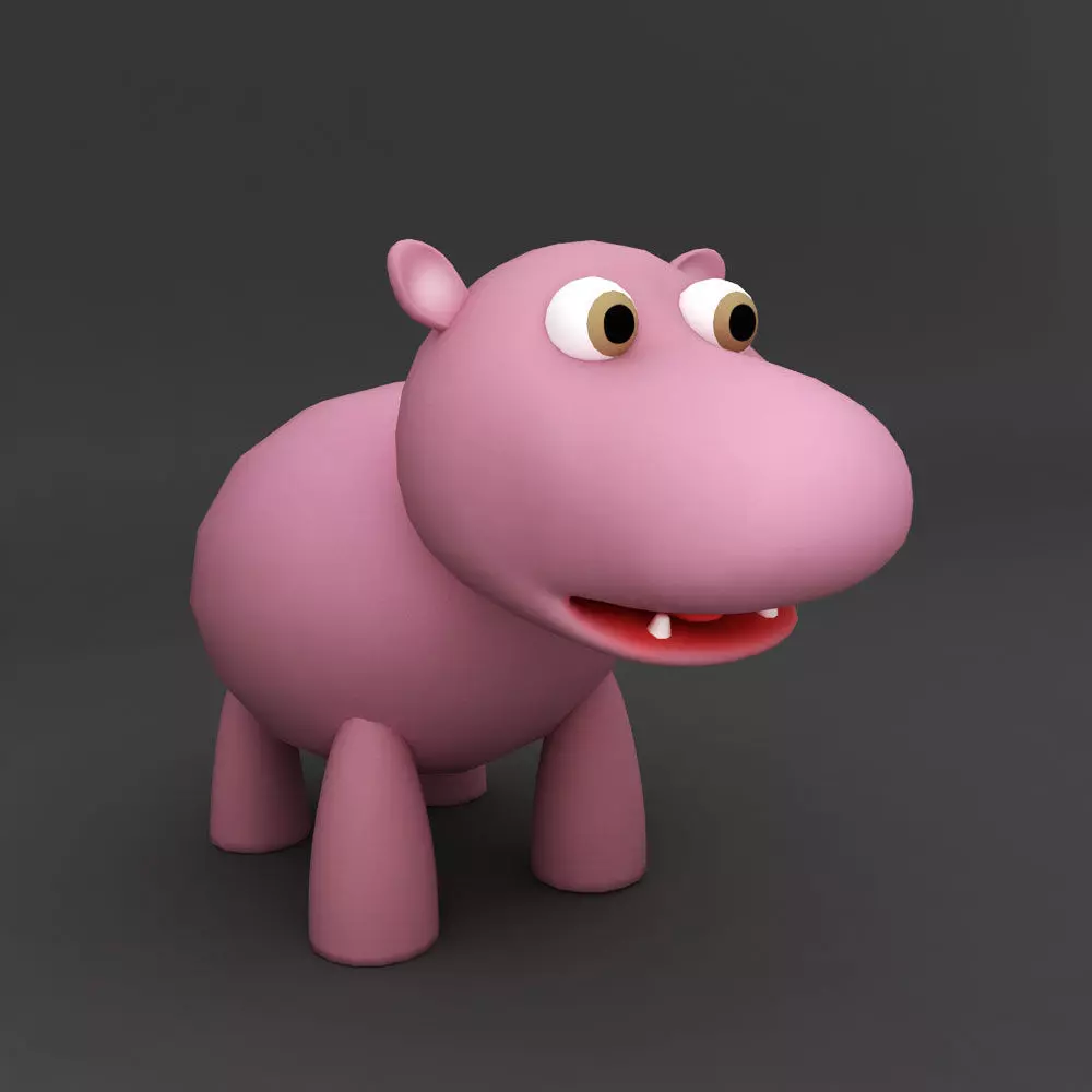 Hippo rigged cartoon 3d model Low-poly 3D model_0