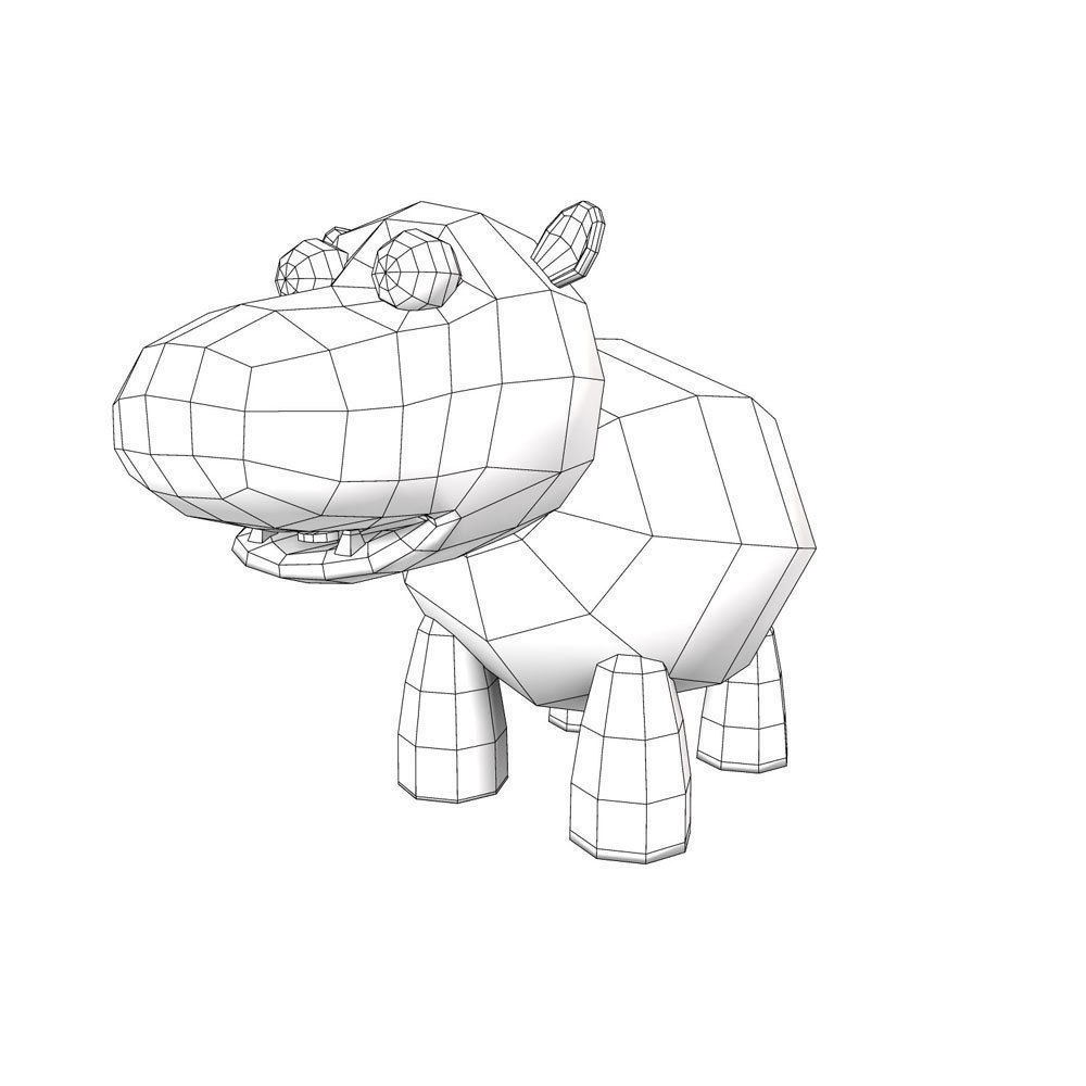 Hippo rigged cartoon 3d model Low-poly 3D model_7