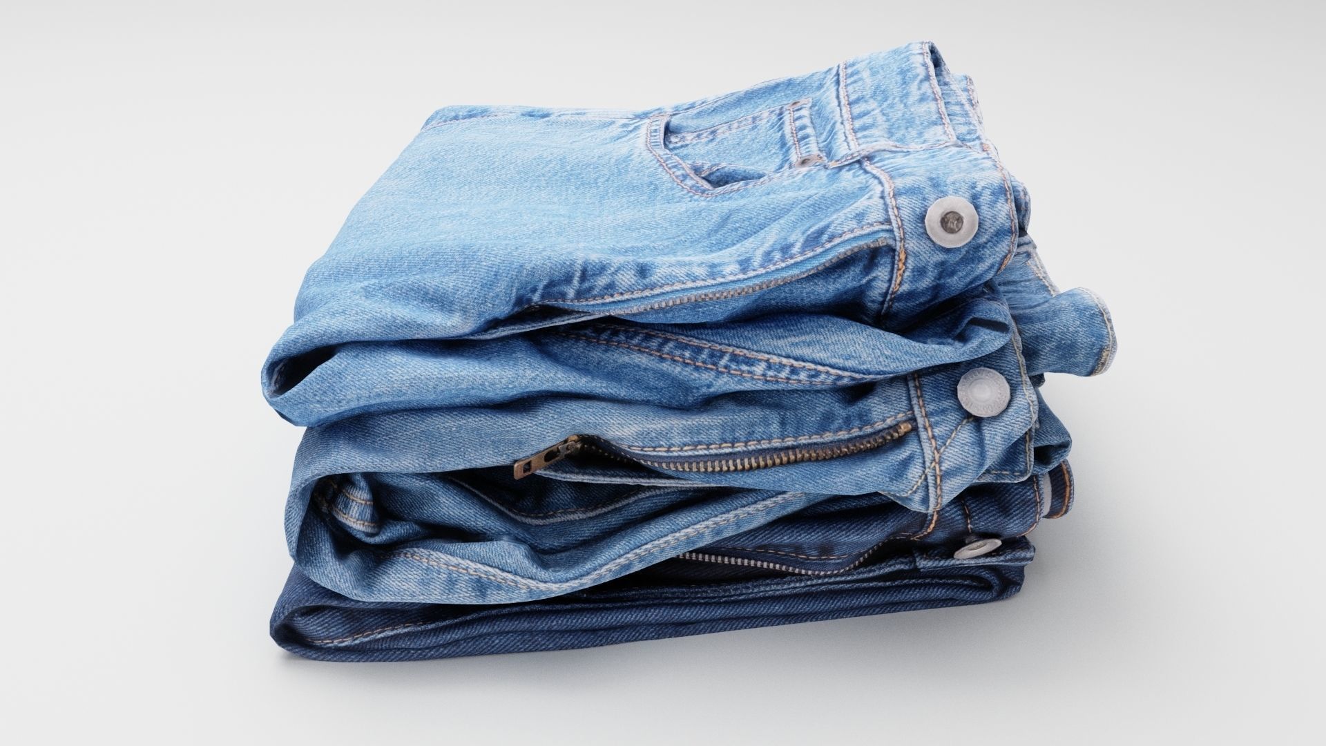 Pile or stock of folded blue jeans pants for wardrobe 3D model_1