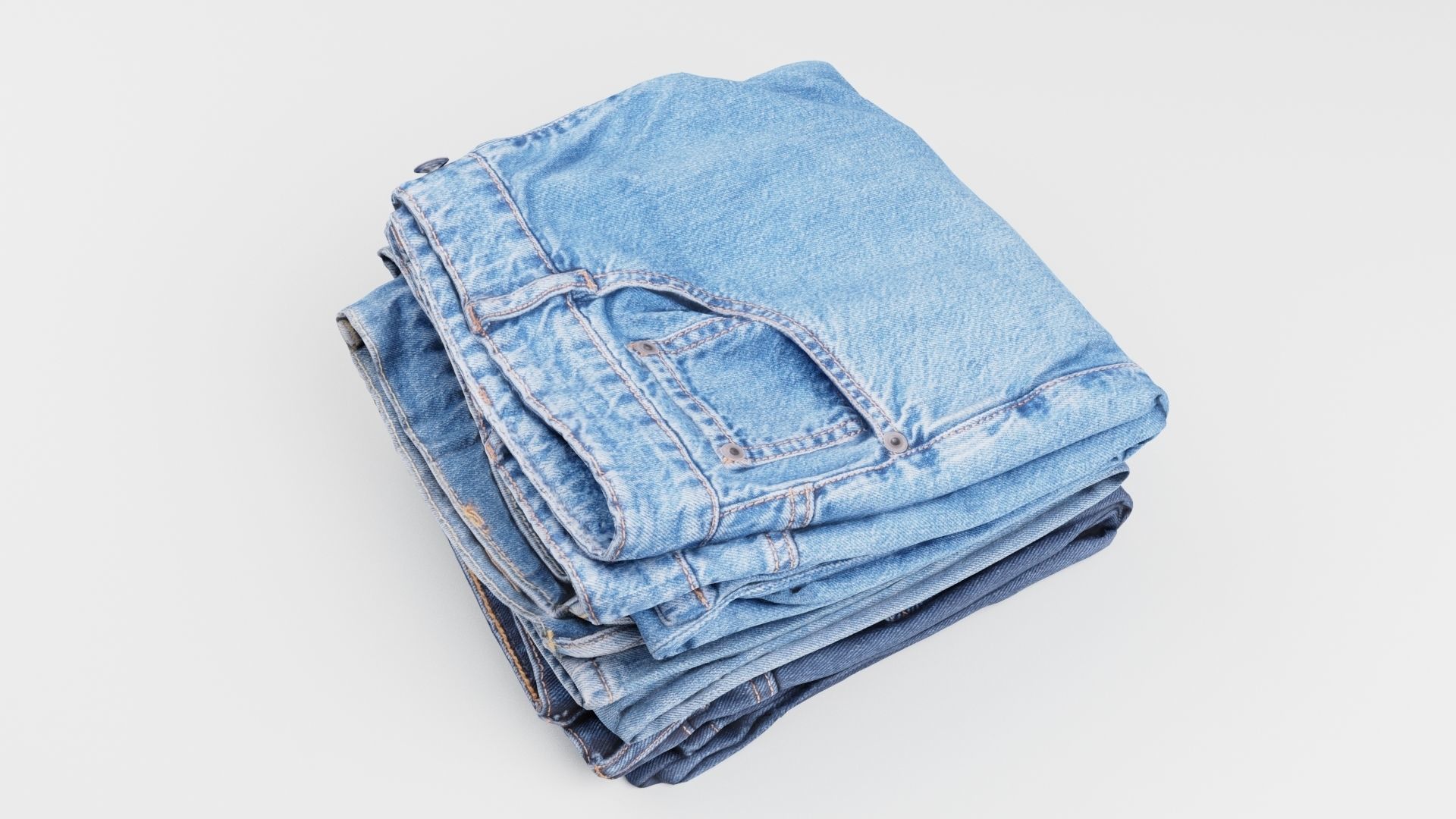 Pile or stock of folded blue jeans pants for wardrobe 3D model_2
