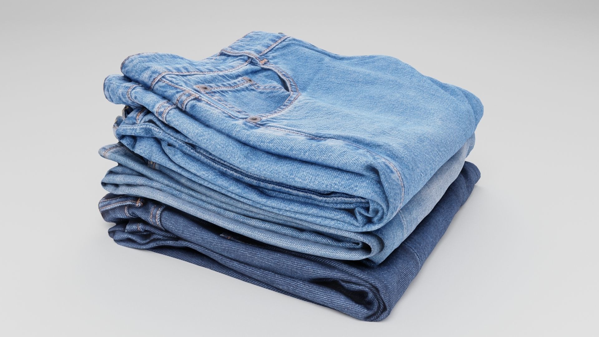 Pile or stock of folded blue jeans pants for wardrobe 3D model_3