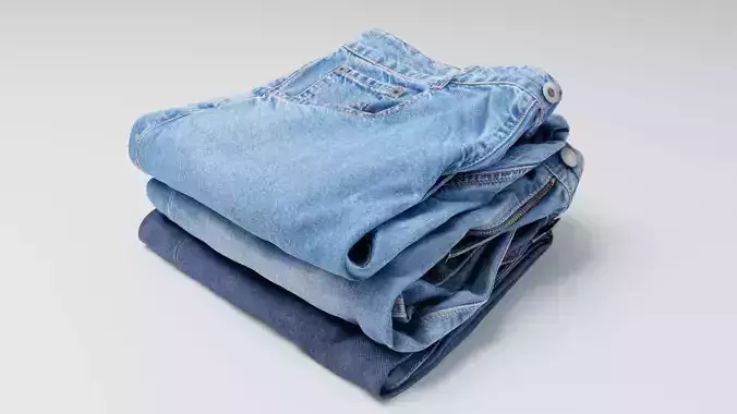 Pile or stock of folded blue jeans pants for wardrobe 3D model