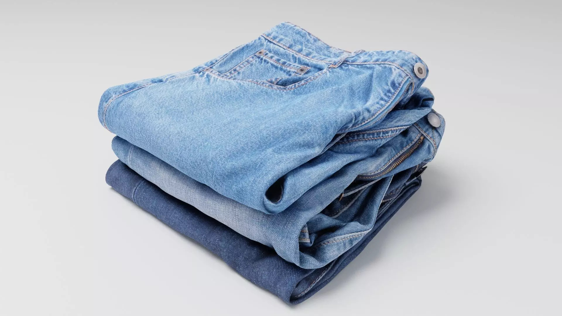 Pile or stock of folded blue jeans pants for wardrobe 3D model_0