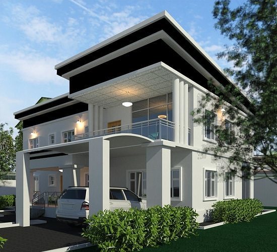 Flat-Roofed One-Story Building Low-poly 3D model