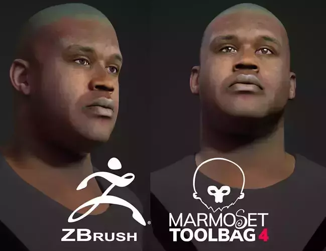 Shaquille O Neal Bust NBA player lowpoly 3D and zbrushhighpoly 3D model