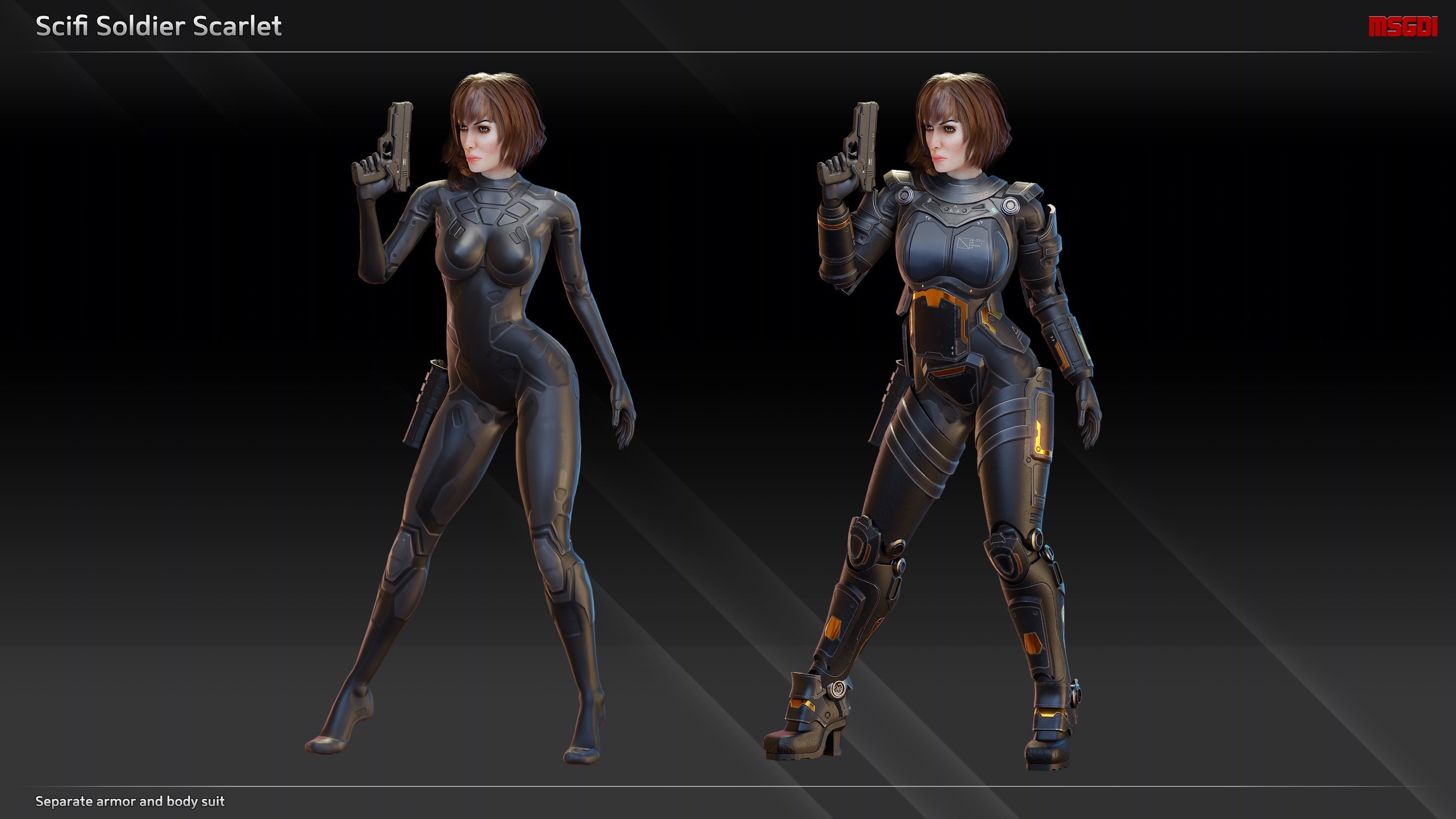 Scifi Soldier Scarlet Low-poly 3D model_3