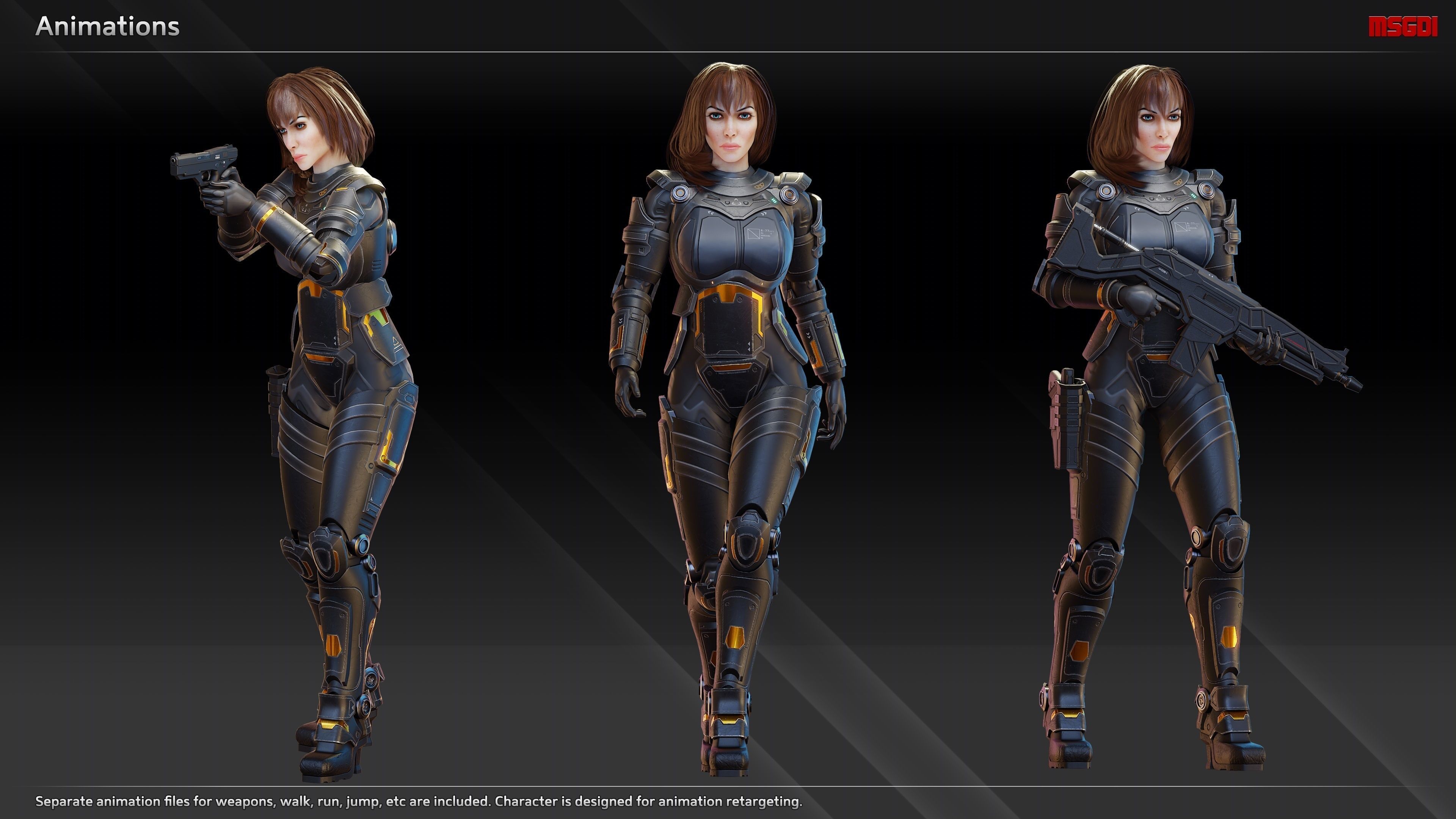 Scifi Soldier Scarlet Low-poly 3D model_4