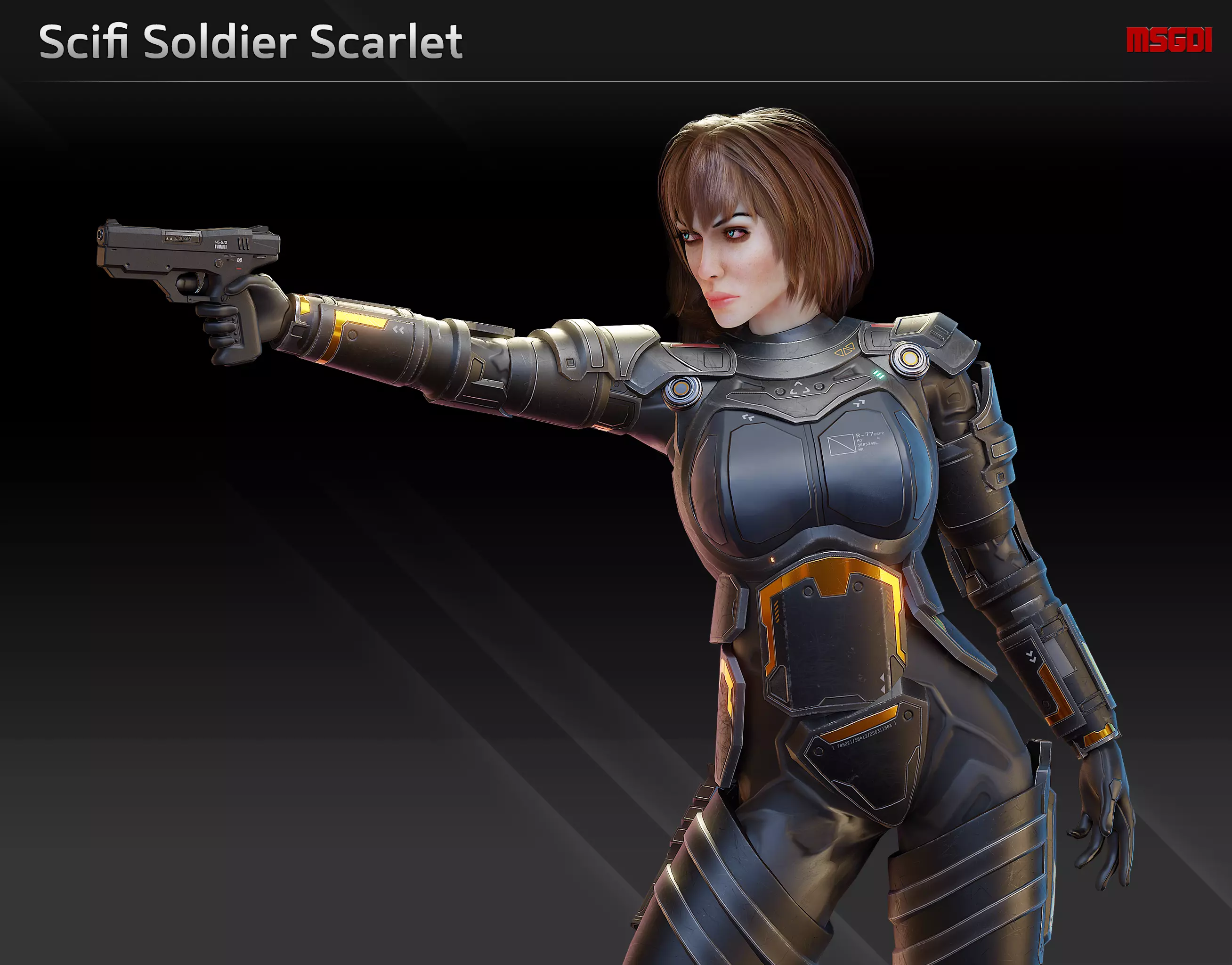Scifi Soldier Scarlet Low-poly 3D model_0
