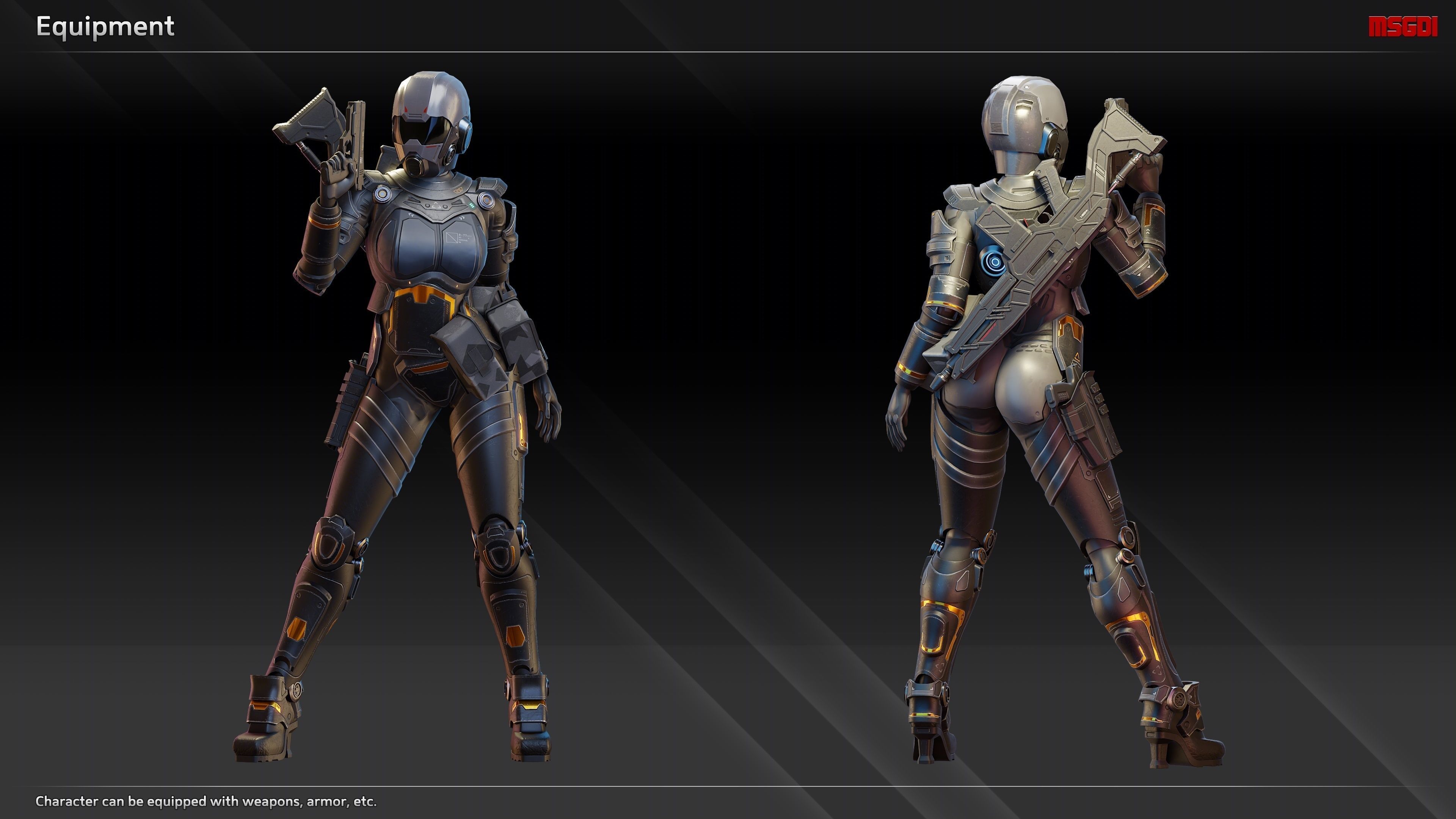 Scifi Soldier Scarlet Low-poly 3D model_15