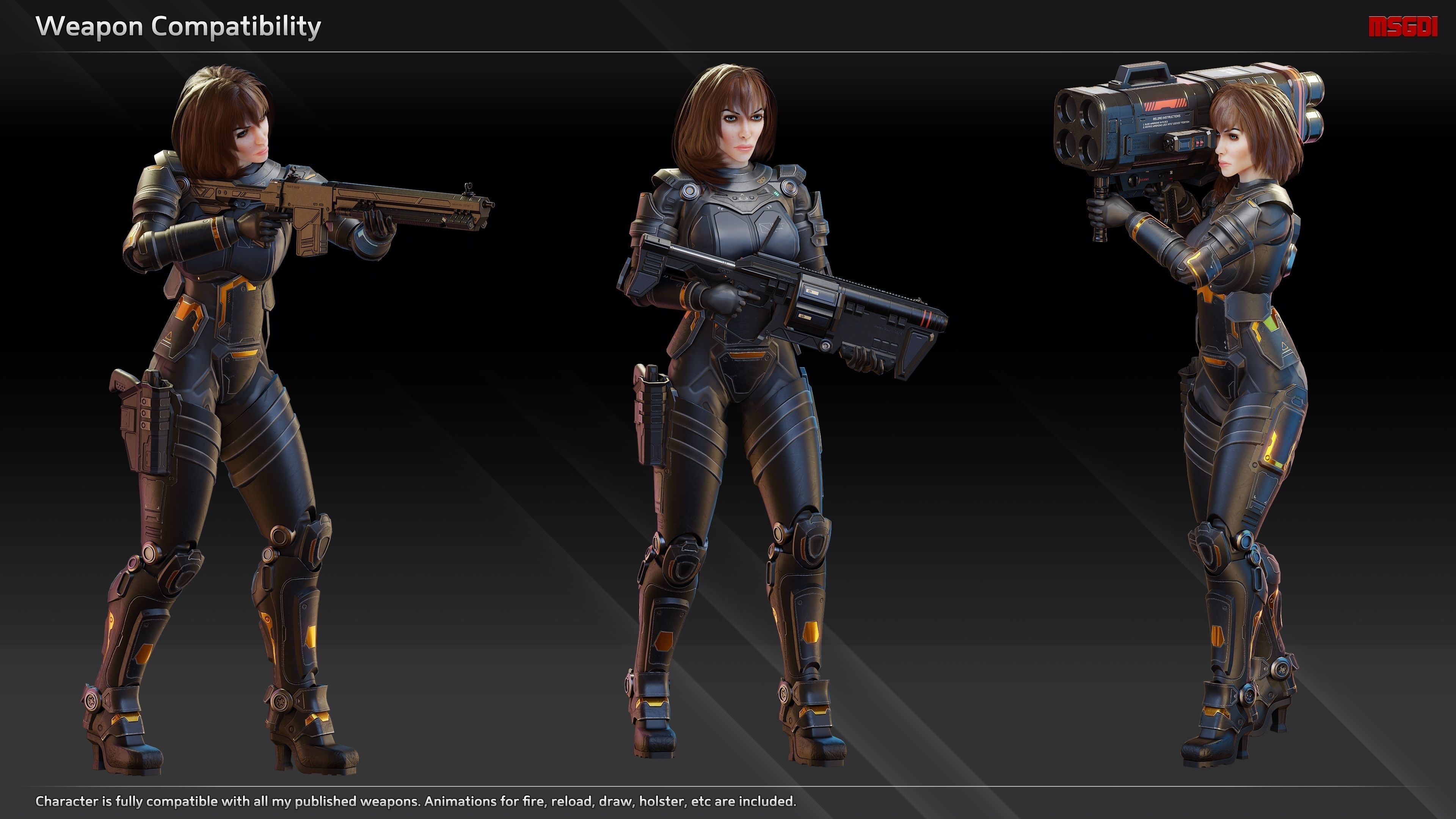 Scifi Soldier Scarlet Low-poly 3D model_5